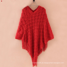 O cardigan da camisola das mulheres envolve o poncho feito malha inverno dos xailes (SP620)